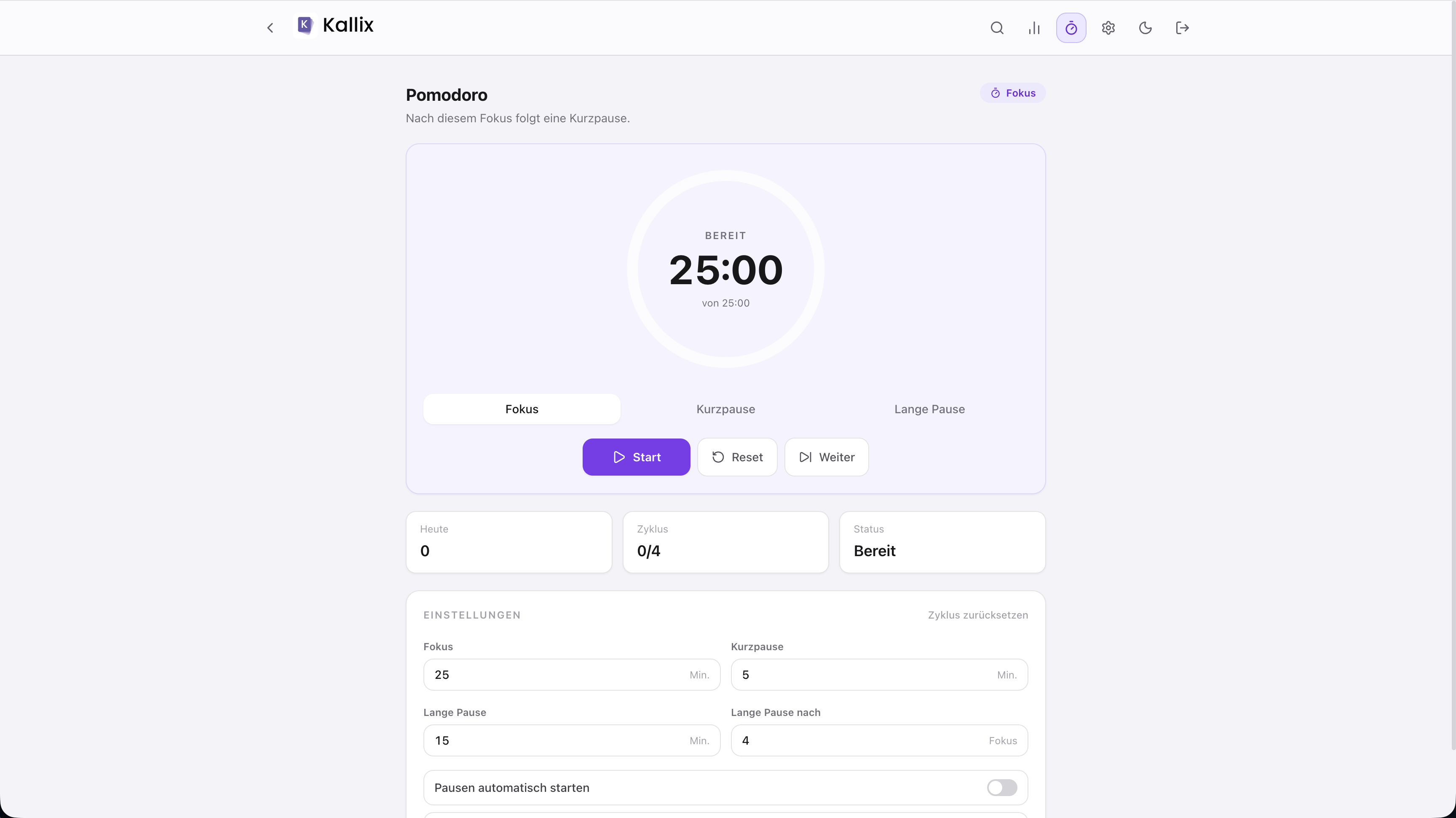 Kallix Pomodoro-Timer