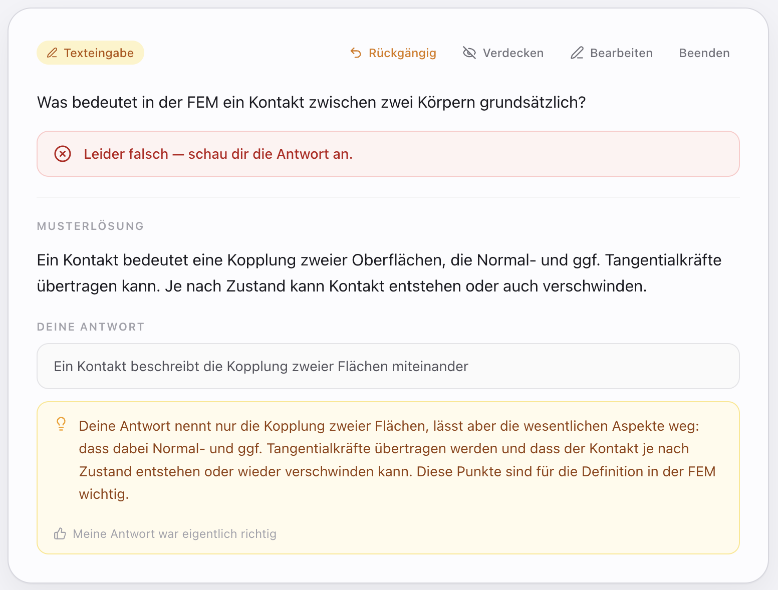 KI-Feedback in der Lernansicht